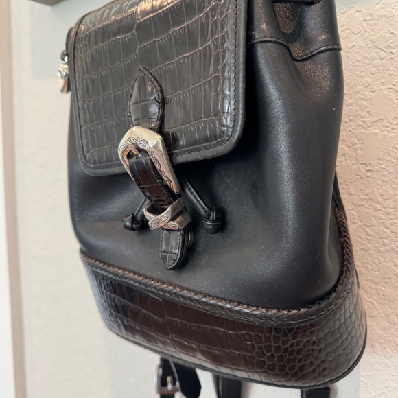 brighton leather backpack Flat Front Large in Black Alligator – STALVEY Official US Site Brighton Black/Brown Croc Embossed Leather